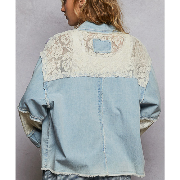1207 POL Size Medium Button Down Jacket Lace Detal Long Baloon Sleeve NEW - Picture 2 of 7